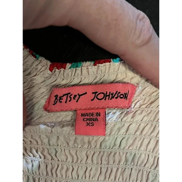 Betsey Johnson Dress Womens XS Strawberry Puff Sleeve Smocked Maxi Sundress - Picture 10 of 10